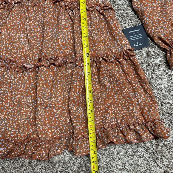 Lulu’s Admire You Orange Floral Print Ruffled Long Sleeve Mini Dress L - Picture 6 of 6